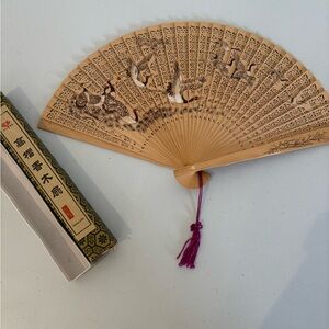 Authentic Handpainted Oriental Wooden Fan, with box